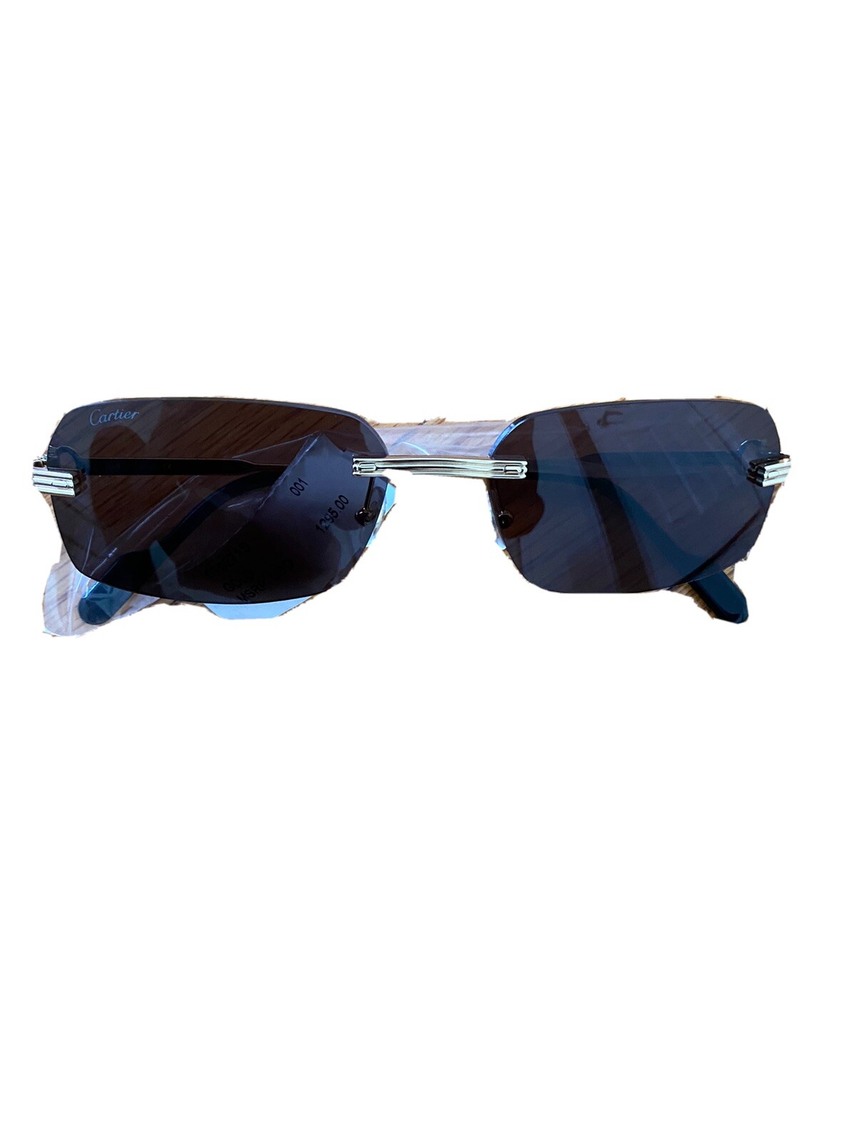 Premiere De Cartier Rimless Rectangular Sunglasses, 58mm