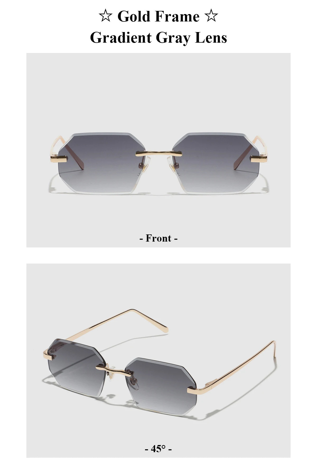 Rimless Sunglasses Diamond Cut Lens Unisex UV400 Metal Casual Wear Style