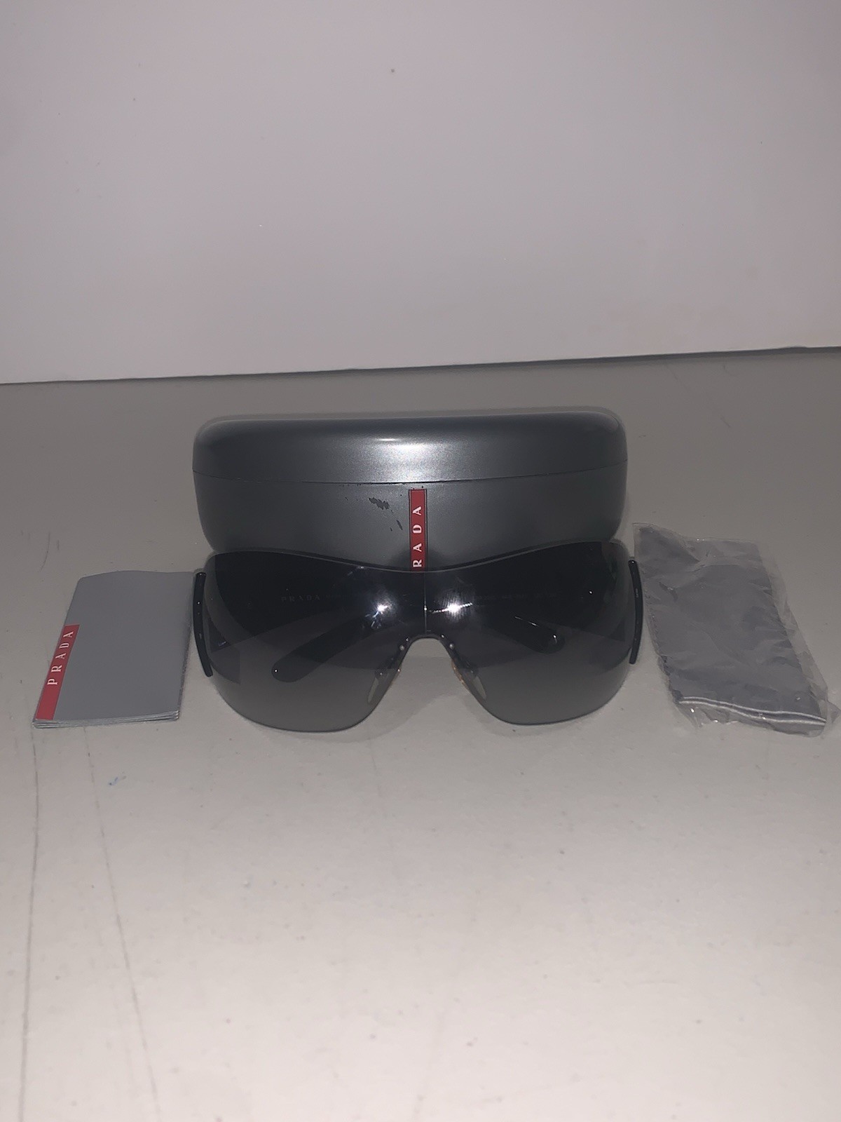 Authentic Prada SPR22M 1AB-3M1 Black Shield Sunglasses w/ Original Case & Cloth