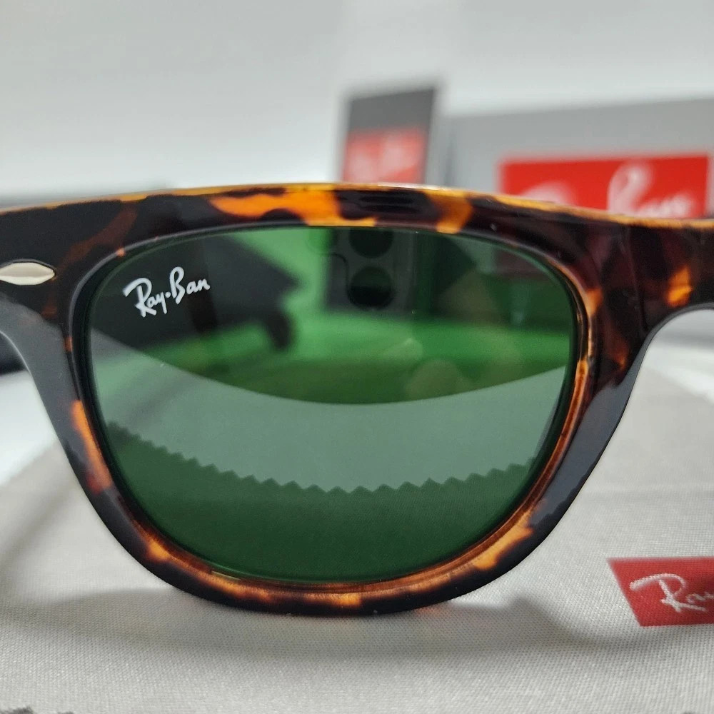 NEW ORIGINAL RAY-BAN WAYFERER TORTOISE SUNGLASSES G-15 GREEN LENS RB2140 50MM