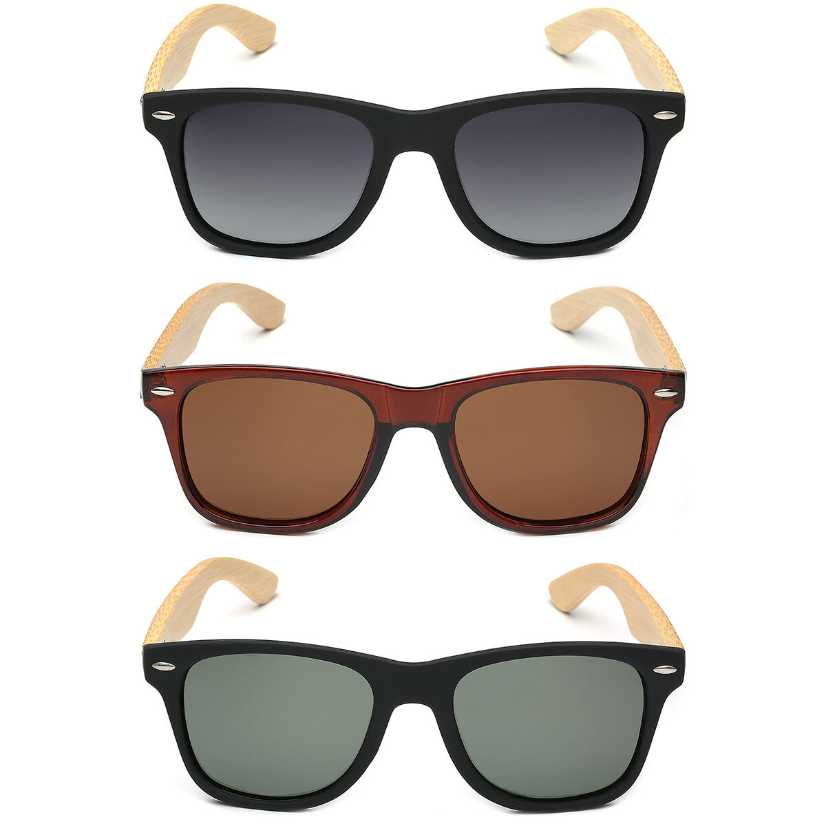 POLARIZED BAMBOO WOODEN SUNGLASSES Men Women Retro Iconic Horn Rimmed Frame Wood