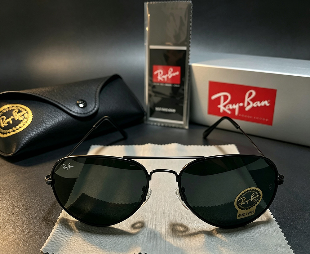 Ray-Ban RB3025 Aviator Pilot Sunglasses Metal Black Frame Gray Glass Lens 58mm
