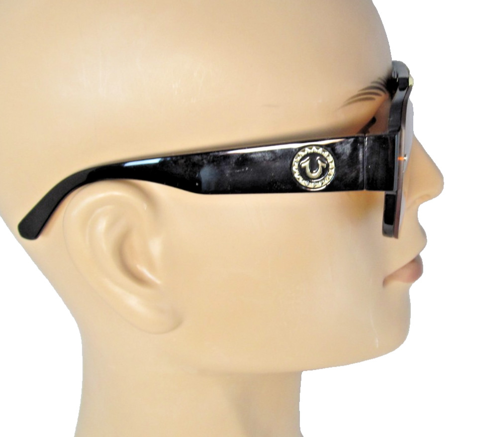 TRUE RELIGION Mens Glossy Black Plastic Sunglasses Amber Lenses TRM1875-1B-GO2