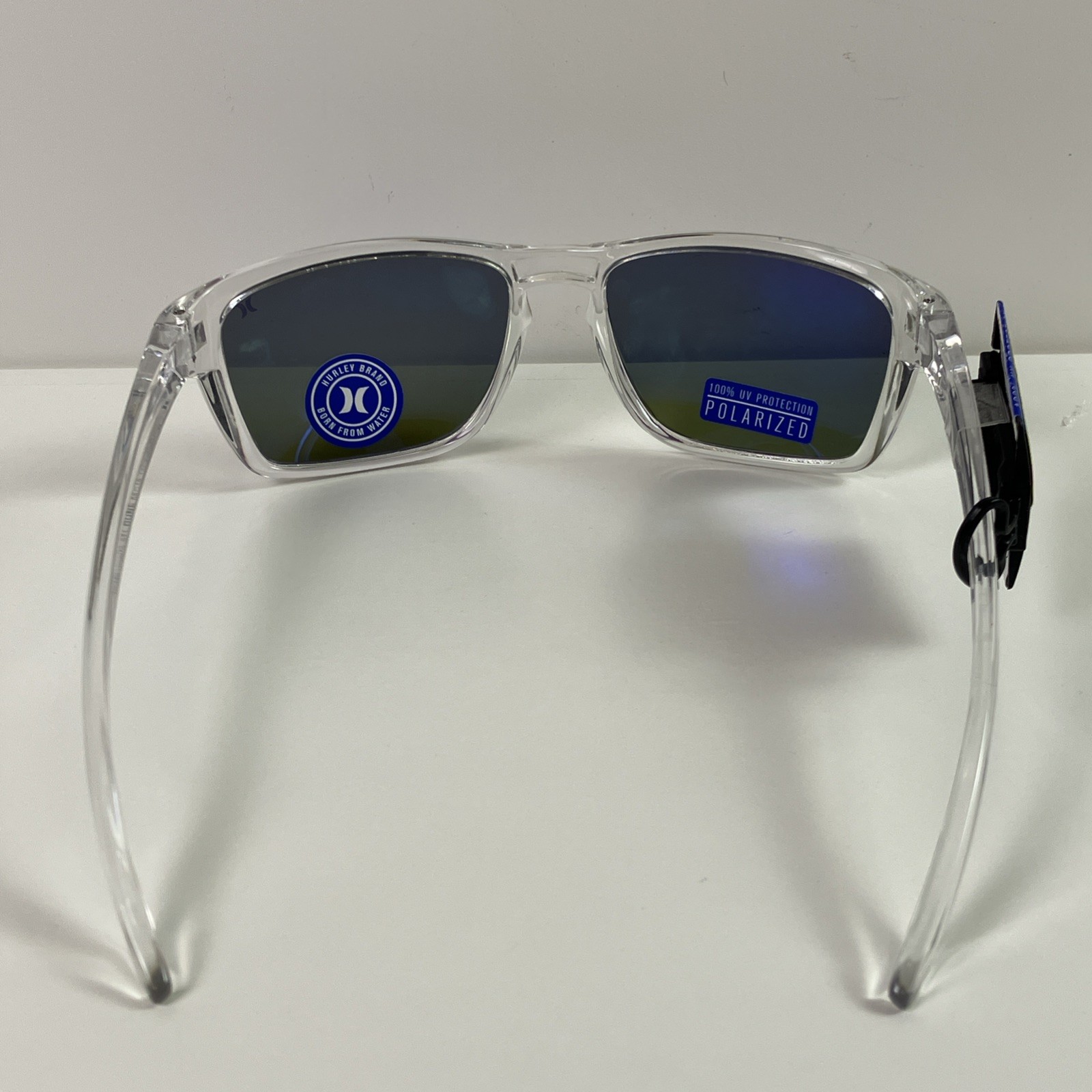 Hurley Men Polarized Sunglasses Clear Frame Purple Mirror Lens 58 mm Dune