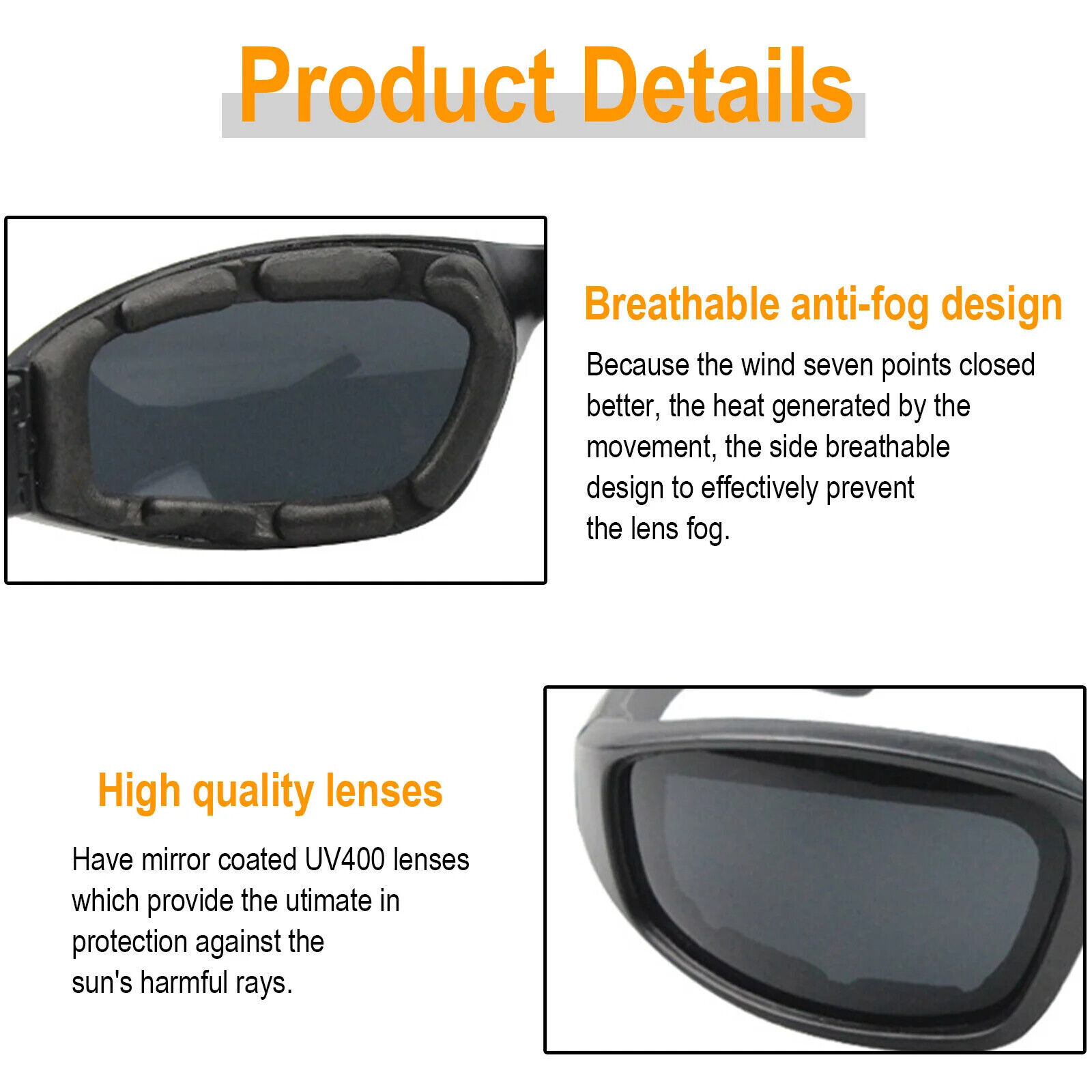 2 Pairs Motorcycle Sports Padded Biker Riding Glasses Wind Resistant Sunglasses