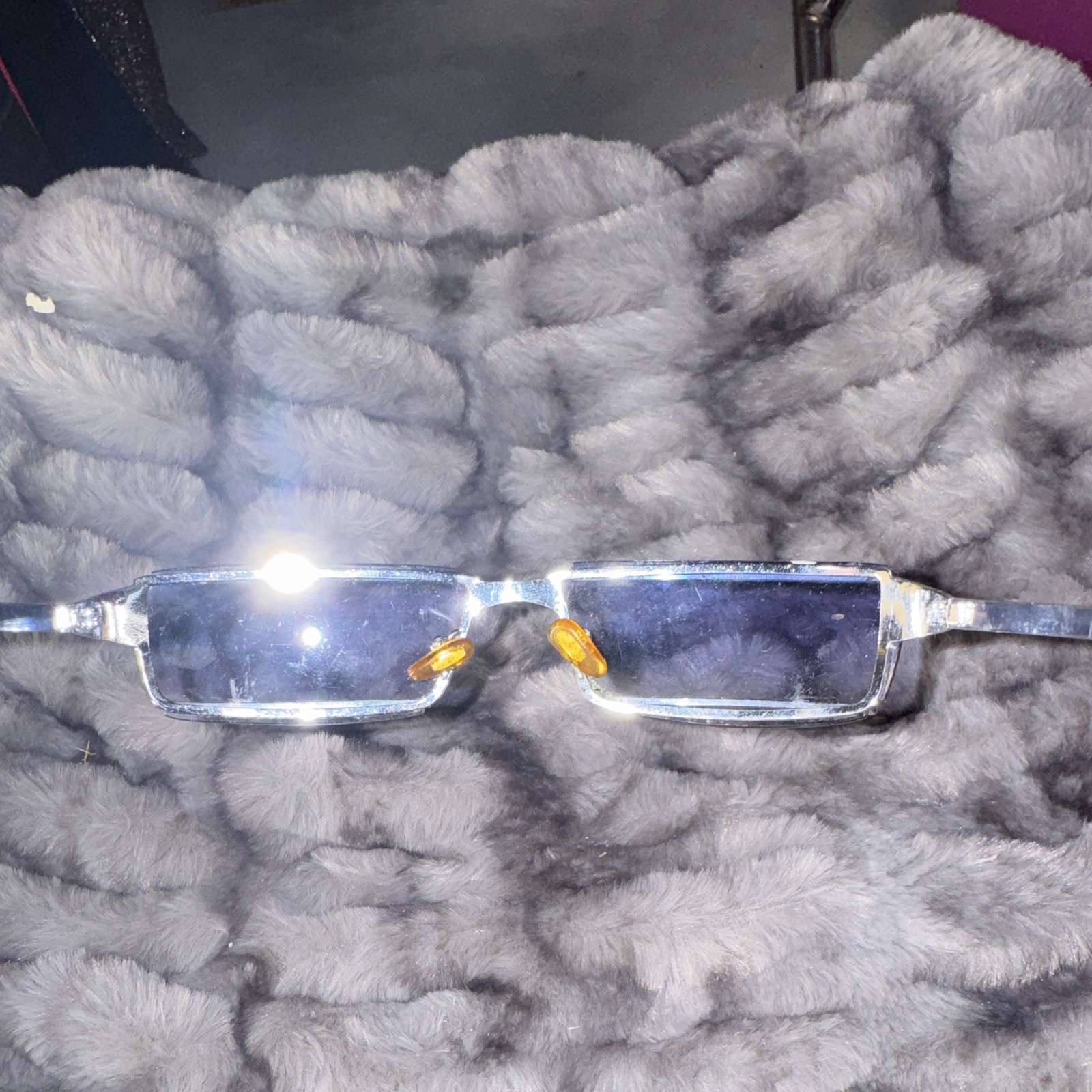 Men’s Rectangle Sunglasses Silver Metal Frame Blue Tinted Plastic Lenses