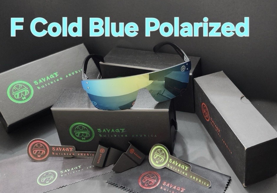 Savage Polarized Mirrored Blue Lens Shield Men’s Sunglasses Black Plastic