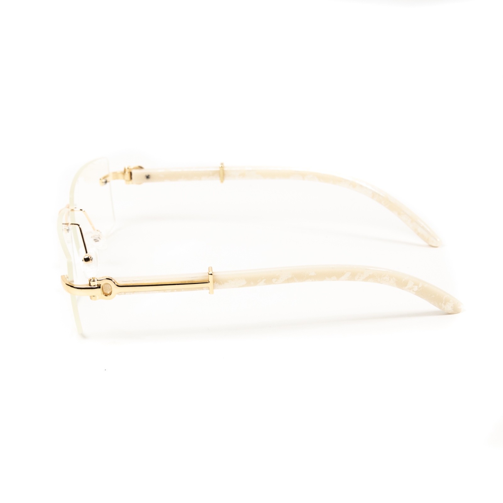 White Wood Arm Rimless Clear Lens Square Gold Frame Unisex Rectangle Glasses