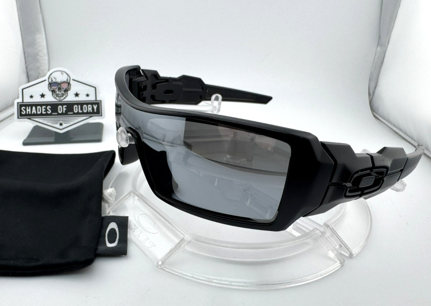 OAKLEY OIL RIG MATTE BLACK W/ SILVER AFTERMARKET POLARIZED SUNGLASSES 03-464 9
