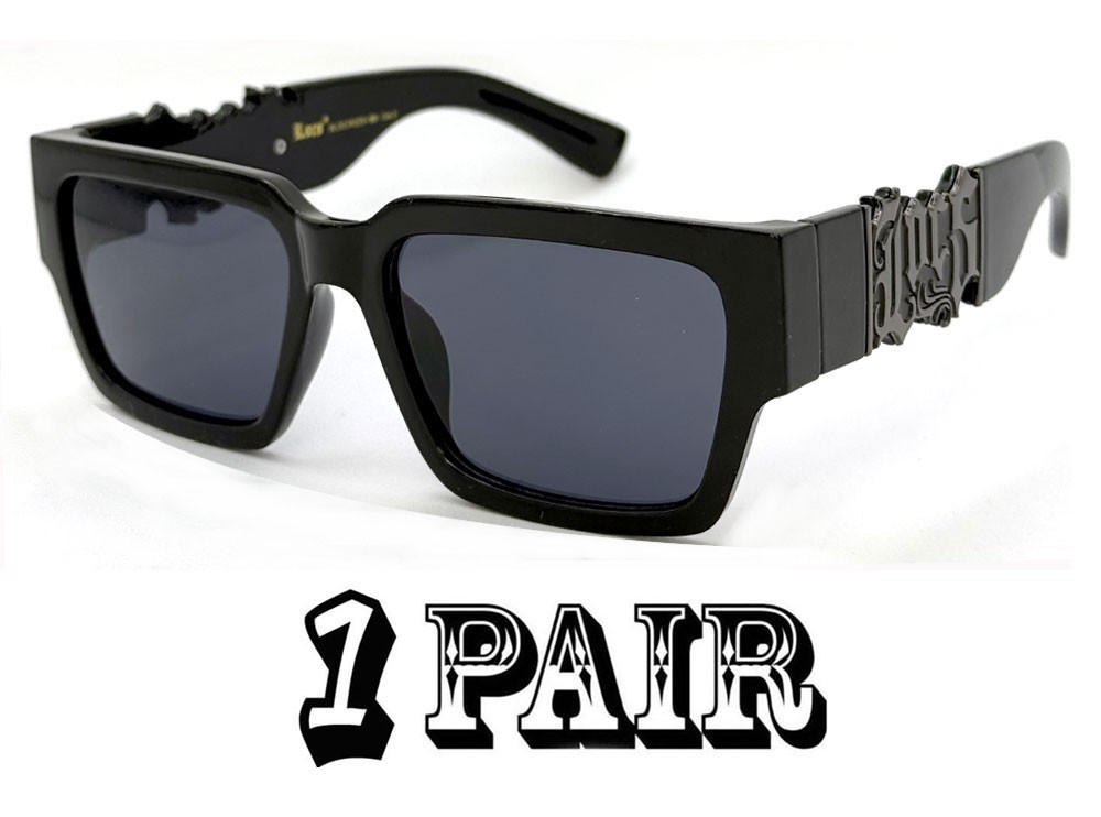 Men’s Locs Gangster Thick Flat Top Sunglasses Metal Locs Logo Frame Cate.3 Lens