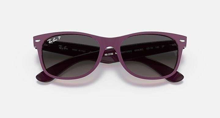Ray Ban New Wayfarer RB2132 6606M3 58-18 Matte Transparent Violet Grey Polarized