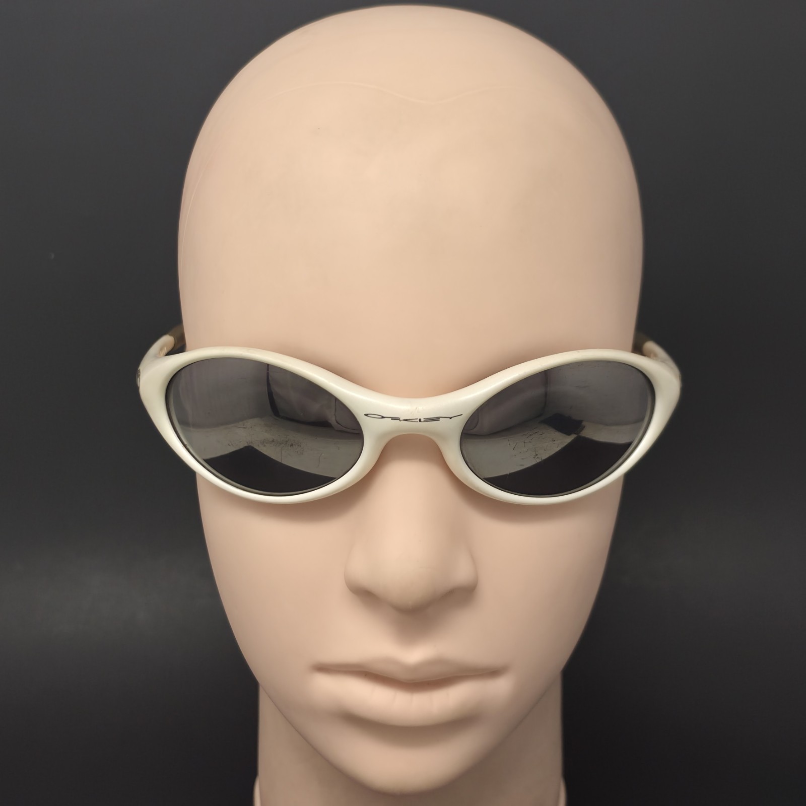 VTG Oakley New Eye Jacket Sunglasses Pearl White Made In USA Scratched Lenses