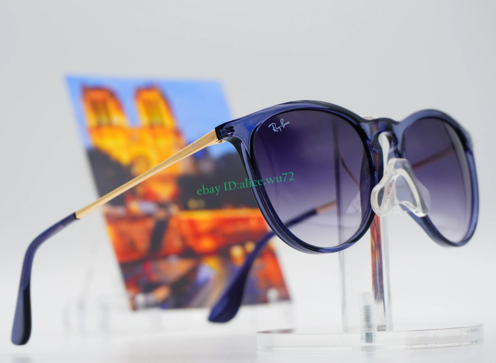 Ray-Ban Erika RB4171 Sunglasses Blue Frame Gray Gradient Lens Unisex 54mm 2N UV