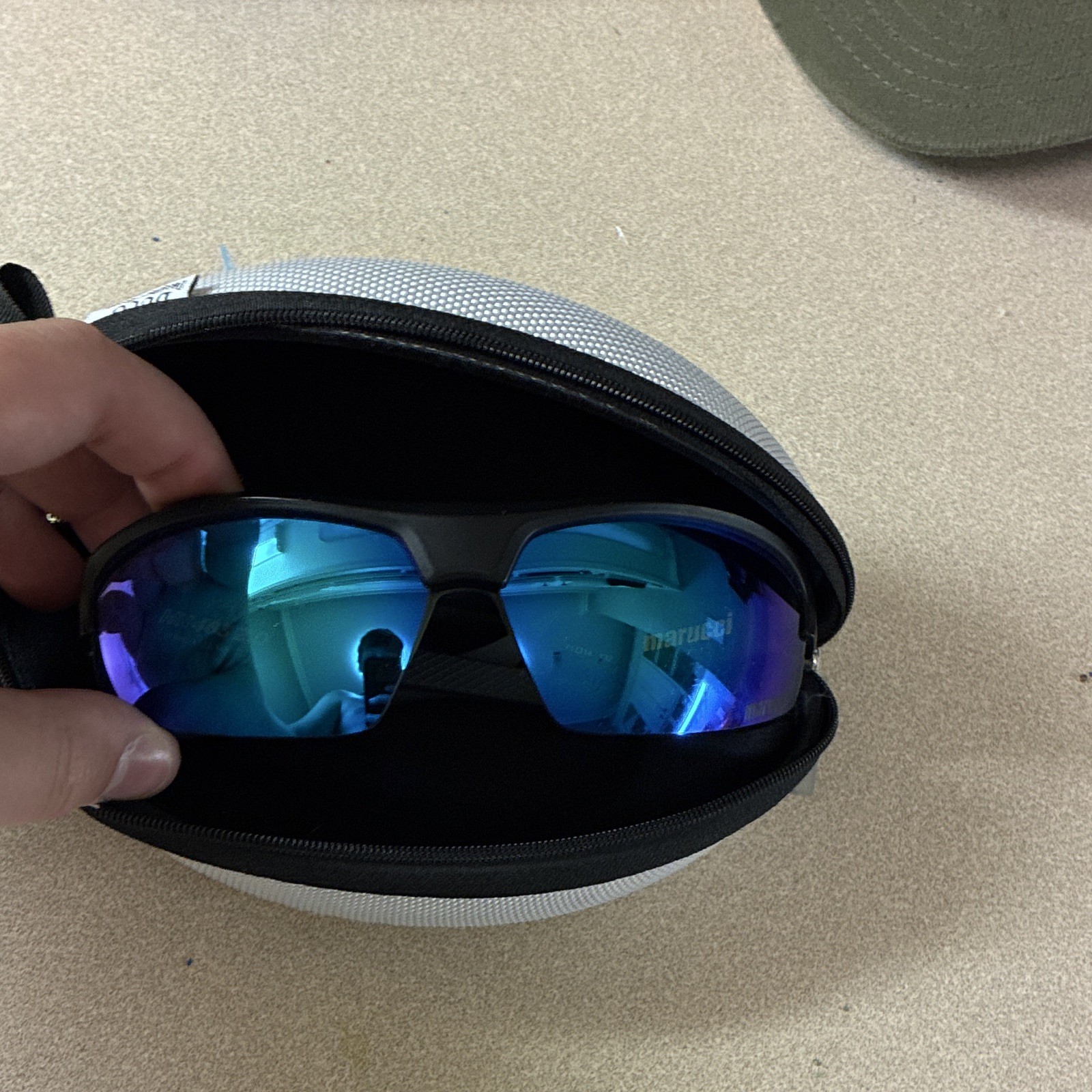 Blenders Sport Sunglasses Black Plastic Frame Blue Mirrored Lenses Case Pouch