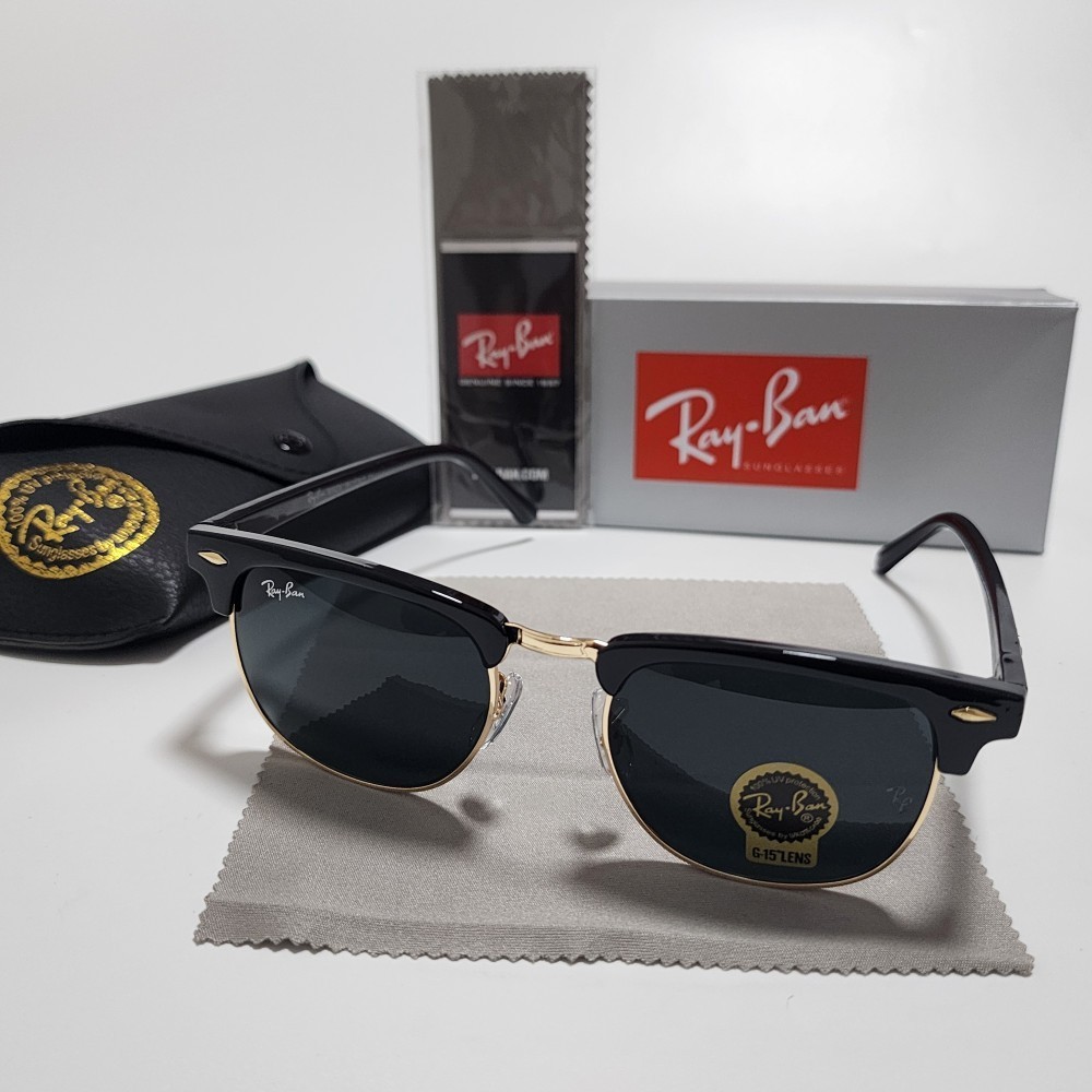 Ray-Ban Sunglasses Clubmaster Classic Black Frame Glass Gray Lens RB3016 51-21mm