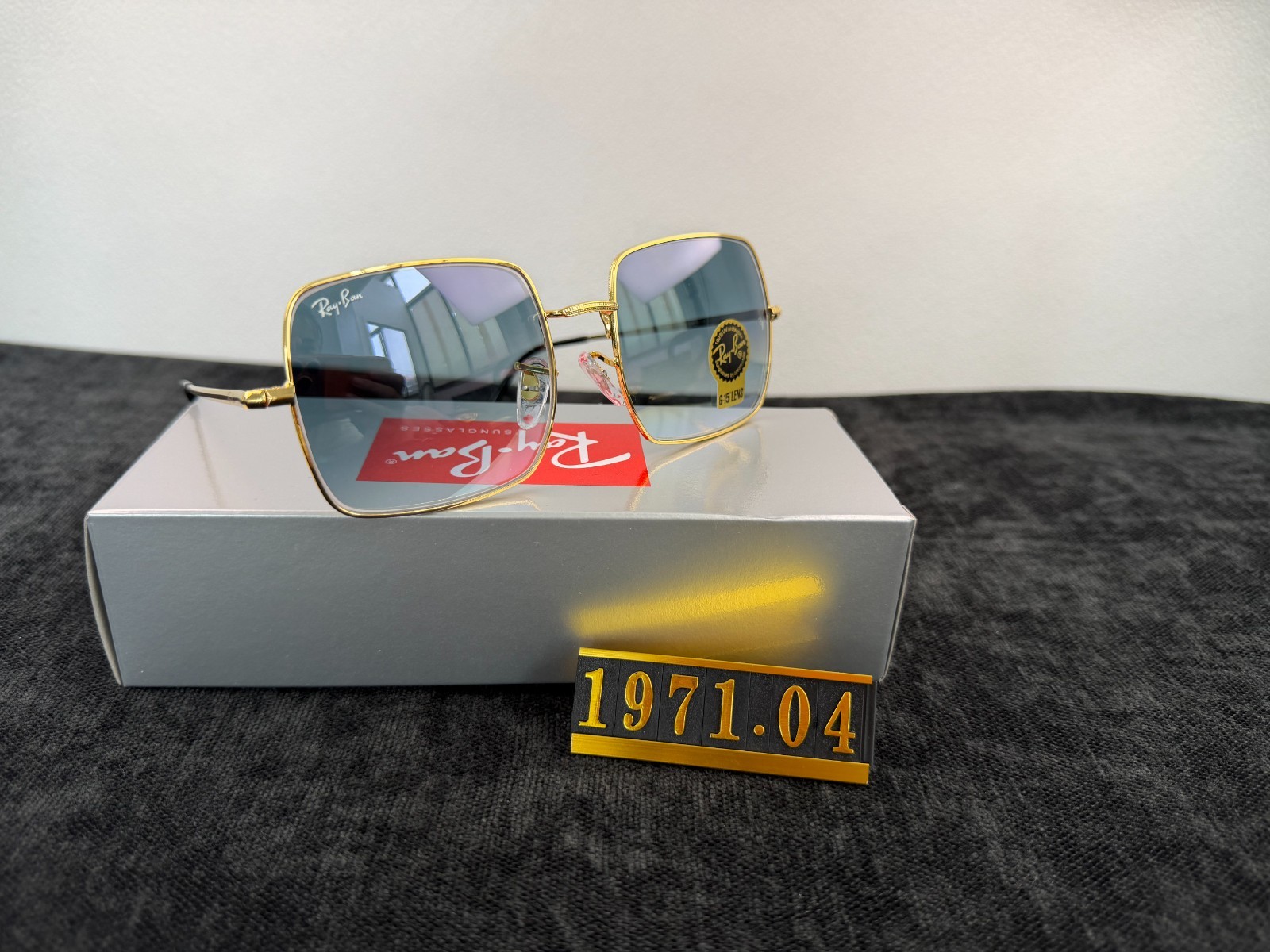 Ray-Ban RB1971 Square Sunglasses, Gold Frame, Blue Gradient G-15 Lens