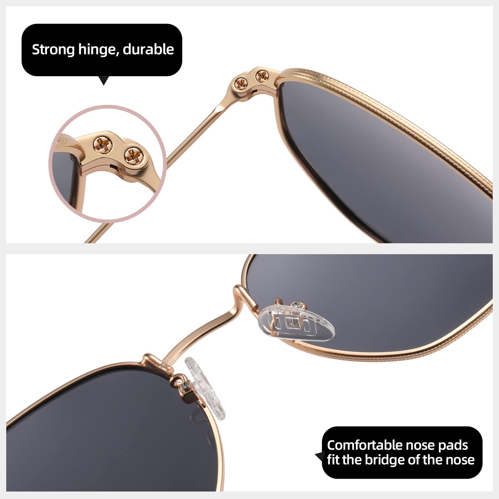 MEETSUN Polarized Hexagon Sunglasses for Women Standard, Gold Frame-gray Lens