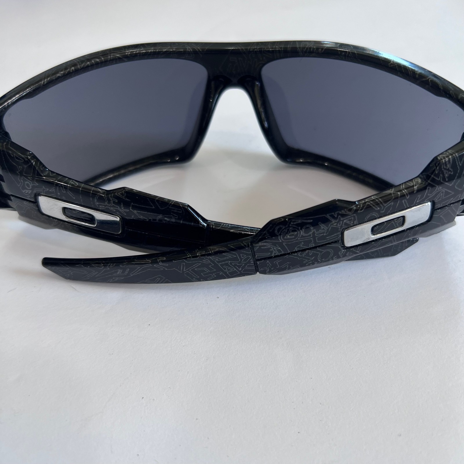 RARE Oakley Oil Rig Polished Black Silver Ghost Text Black Iridium Lens USA Made