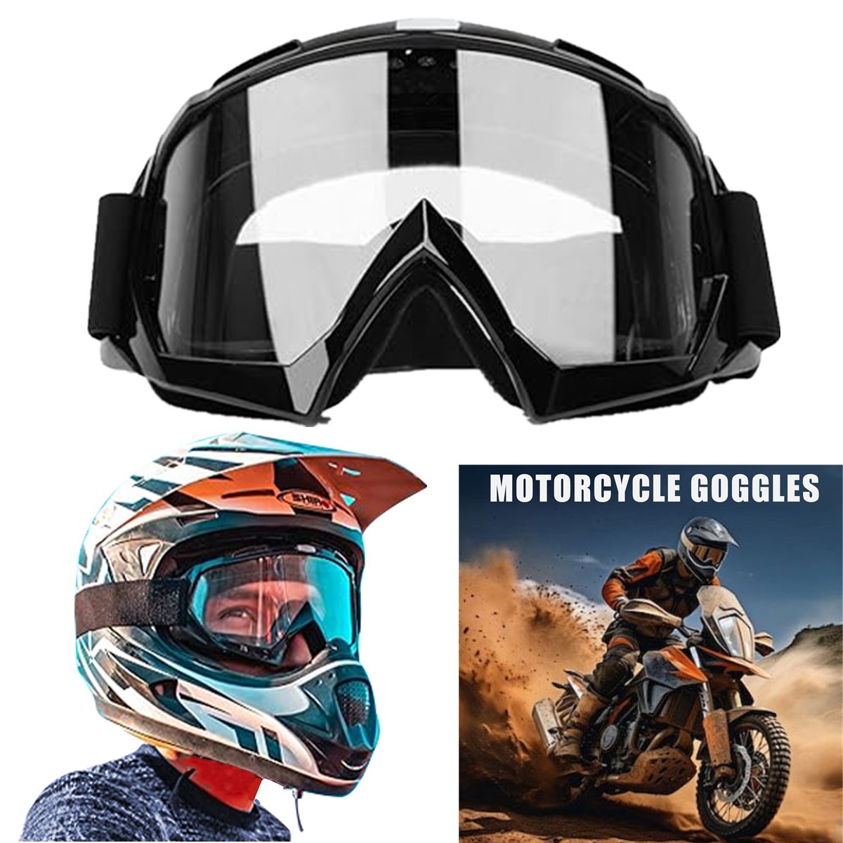 Motorcycle OTG Goggles Over Glasses Windproof Padded Riding ATV Adjustable Strap