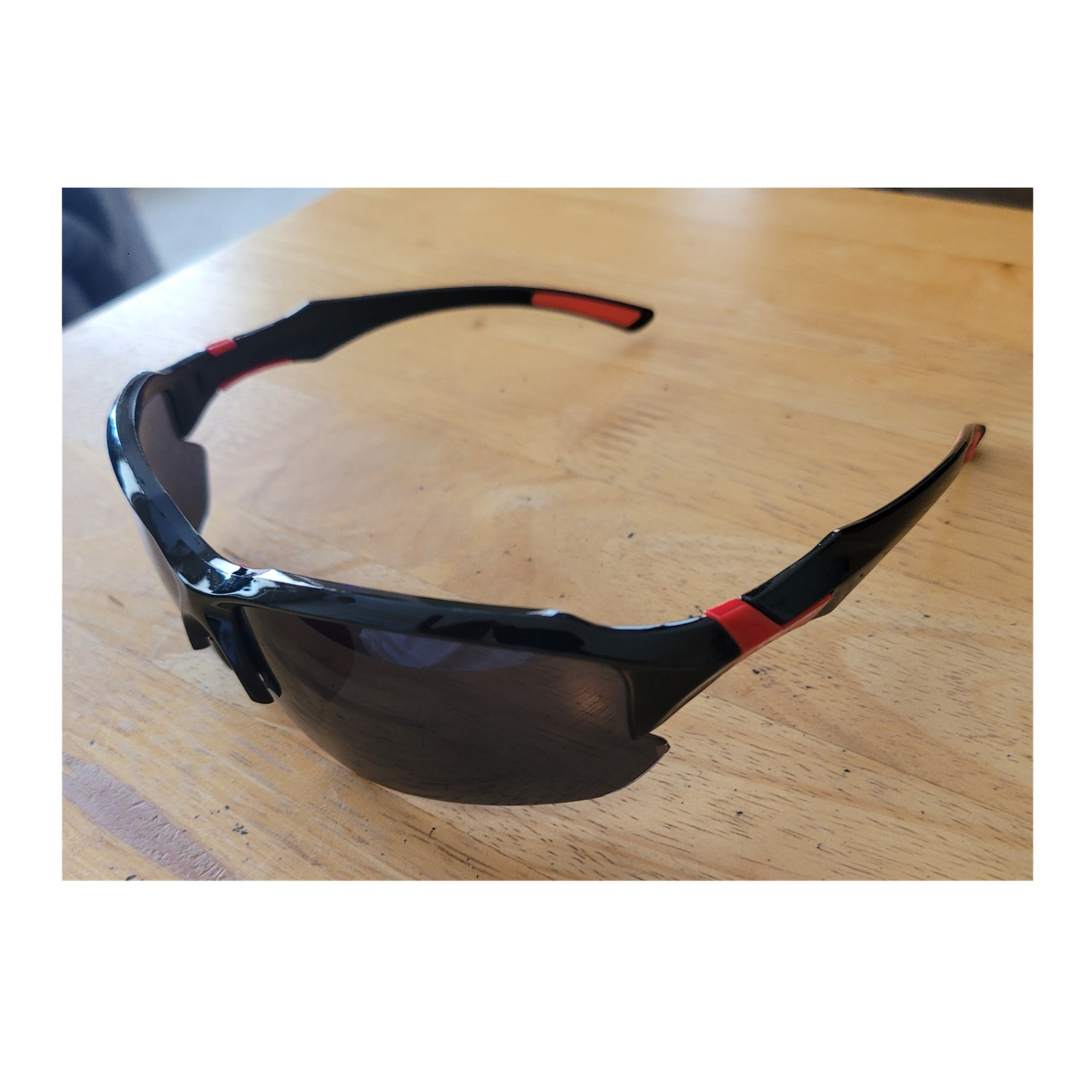 Black Red Wrap Sports Sunglasses for Men Lightweight Plastic black lens