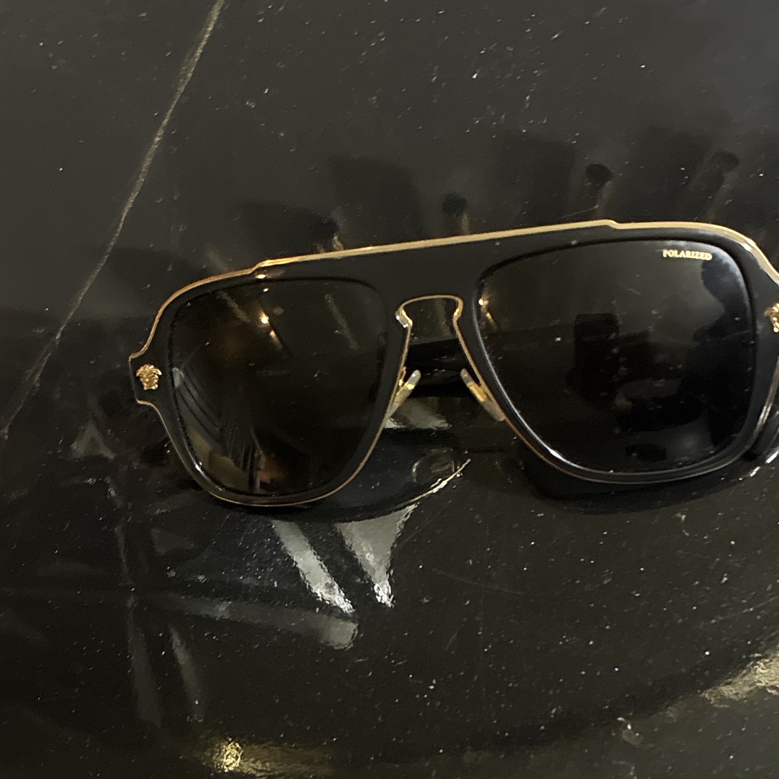 Versace MOD. 2199 1002/81 Polarized Square Sunglasses Black/Gold 56-18 145