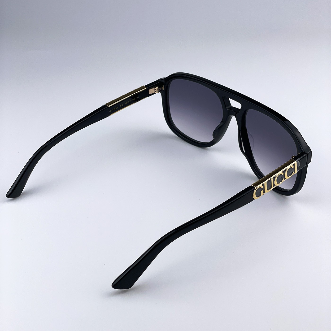 Gucci Men Sunglasses Black Grey Gradient Pilot GG1188S 002 NEW AUTHENTIC