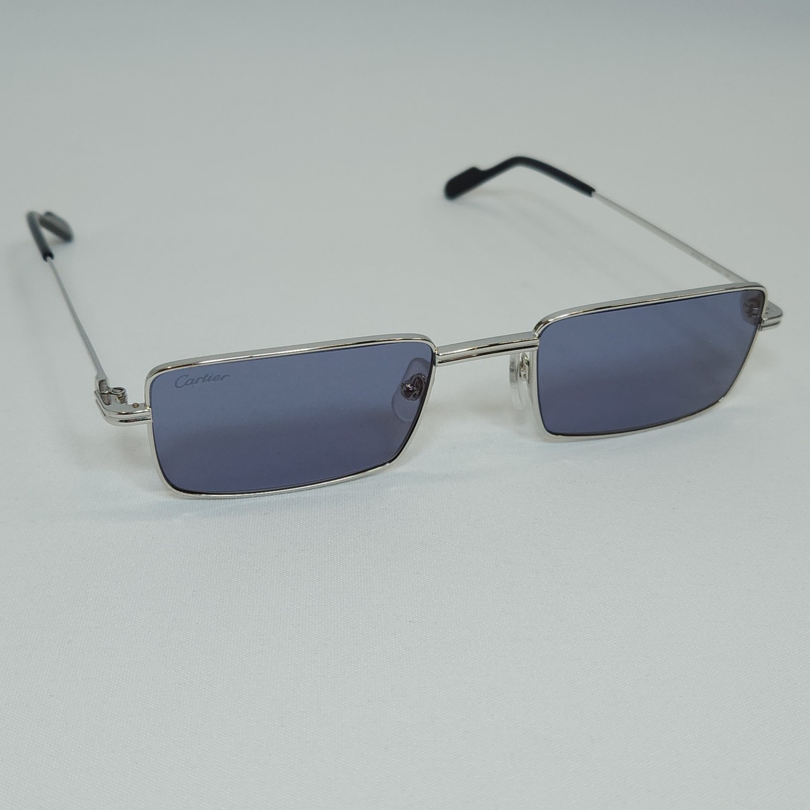 Cartier Premiere de Cartier Sunglasses Platinum Finish Frame Light Blue Lenses