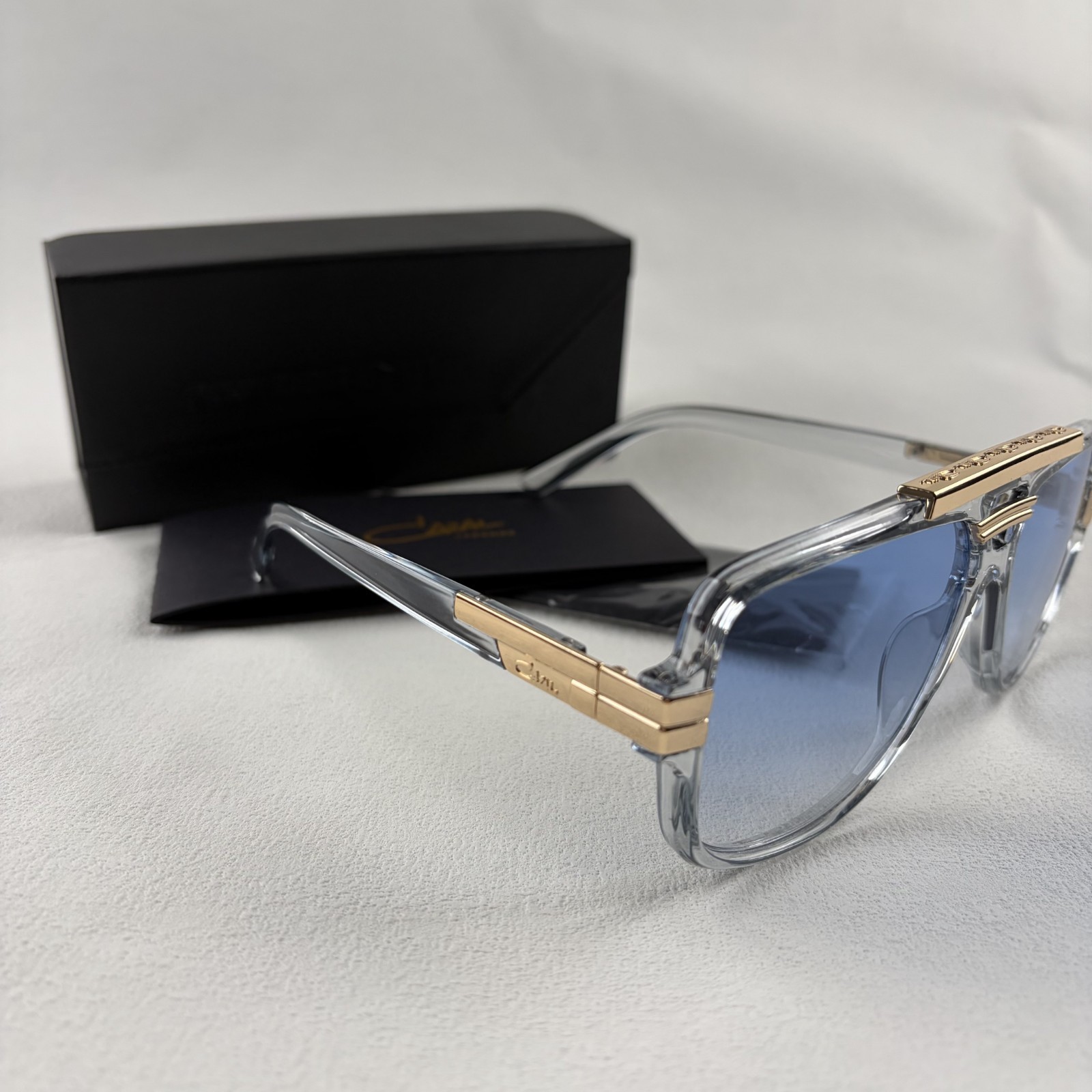 Cazal Square Sunglasses Clear Frame Blue Gradient Lens Men’s Women’s w/Box