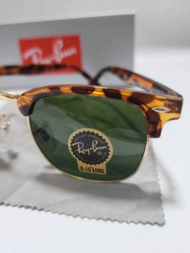 Unisex Ray-Ban RB3016 Clubmaster Sunglasses Tortoise Frame Green Lens 51mm