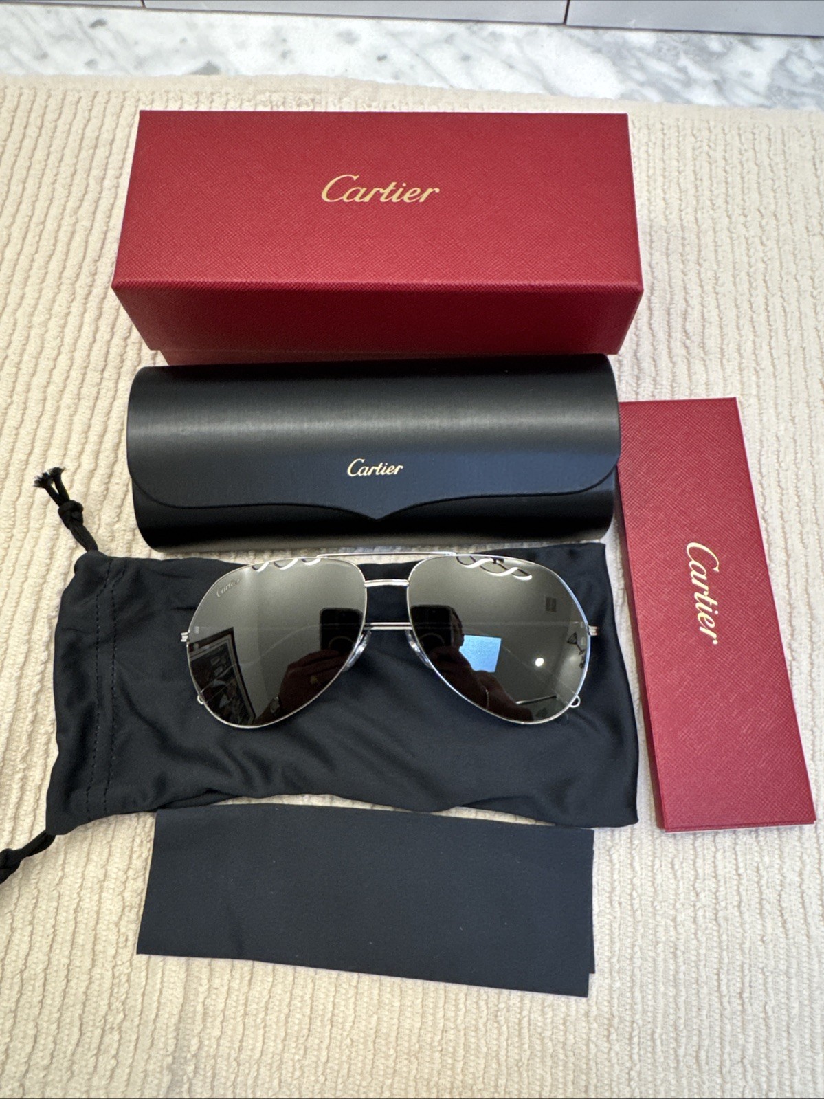Cartier CT0110S 011 Pilot Aviator Sunglasses Ruthenium Gray 60-14 New Box