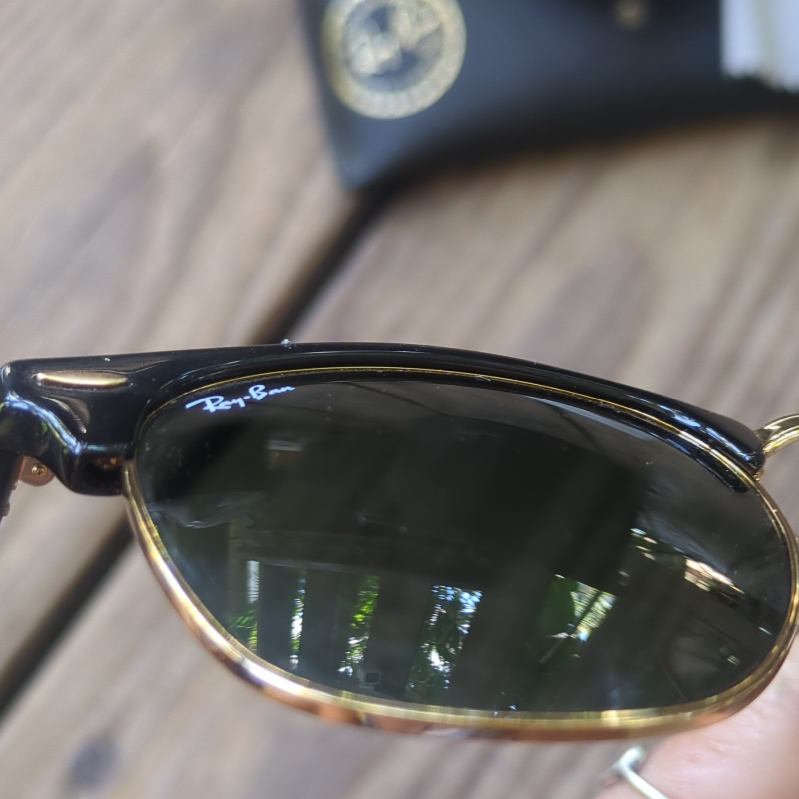 Ray-Ban RB3016 Clubmaster Black/Gold Frame Green G-15 Glass Lens 51-21