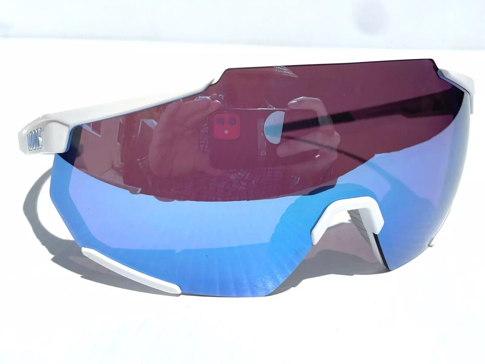 100% Percent RACETRAP 3.0 Matte White HiPER Blue Mirror Sunglass 60004-00001