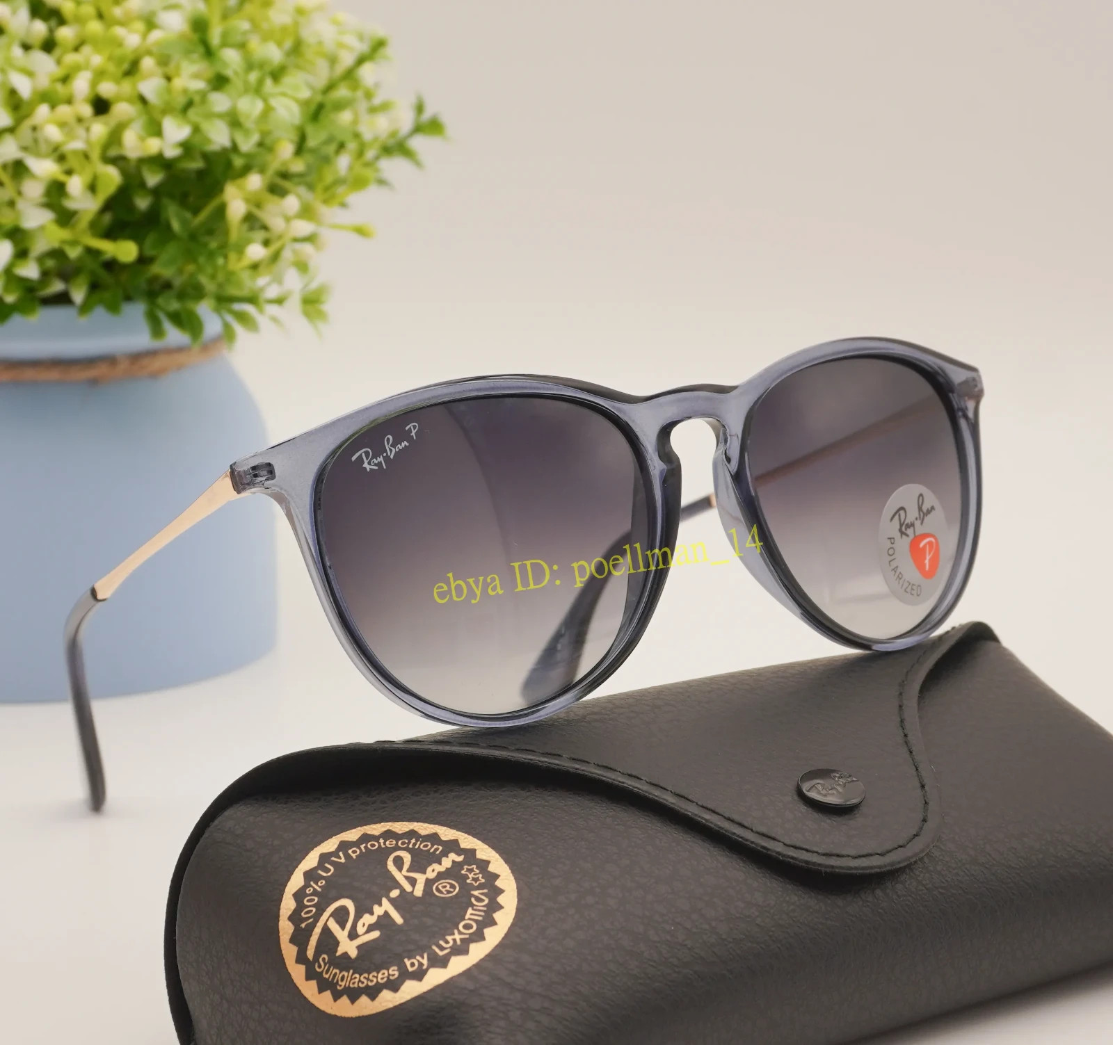 Ray-Ban Erika RB4171 6592/T3 Polarized Sunglasses Blue Frame Grey Lens 100UV