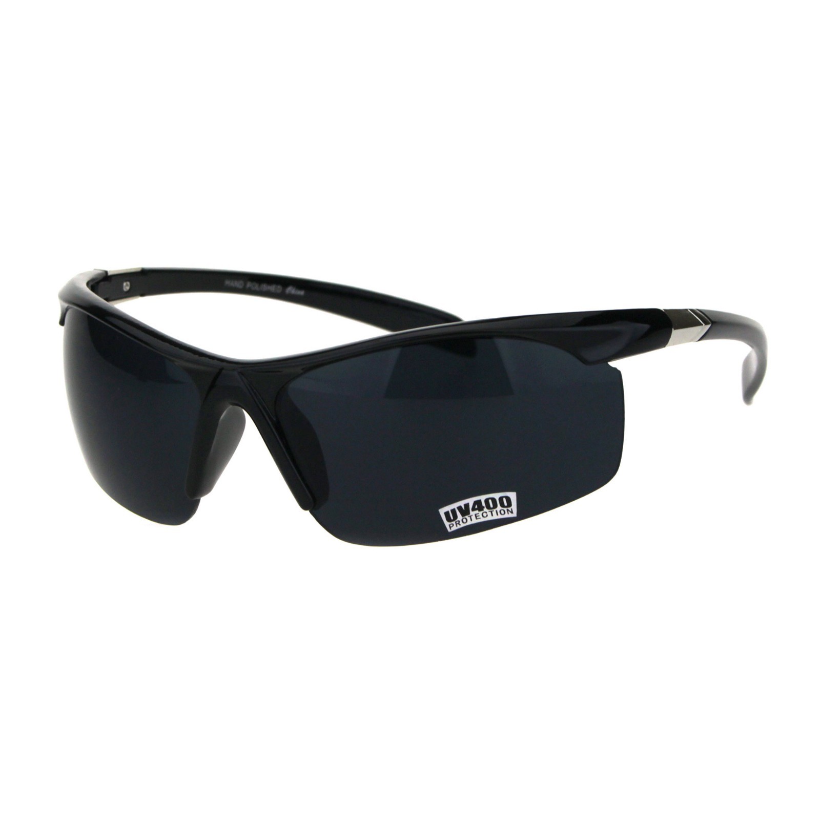 Mens Half Rim Sunglasses Wrap Around Sports Fashion UV 400 Black