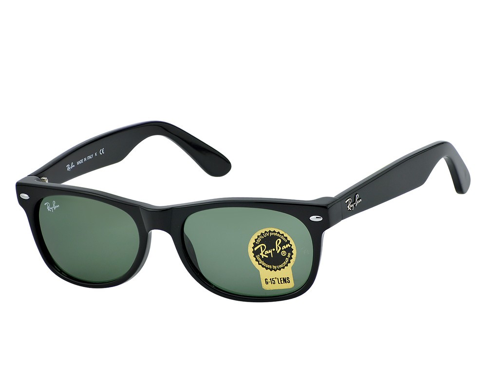 Ray-Ban Sunglasses RB2132 New Wayfarer Classic Black Frame Green Lenses 55mm