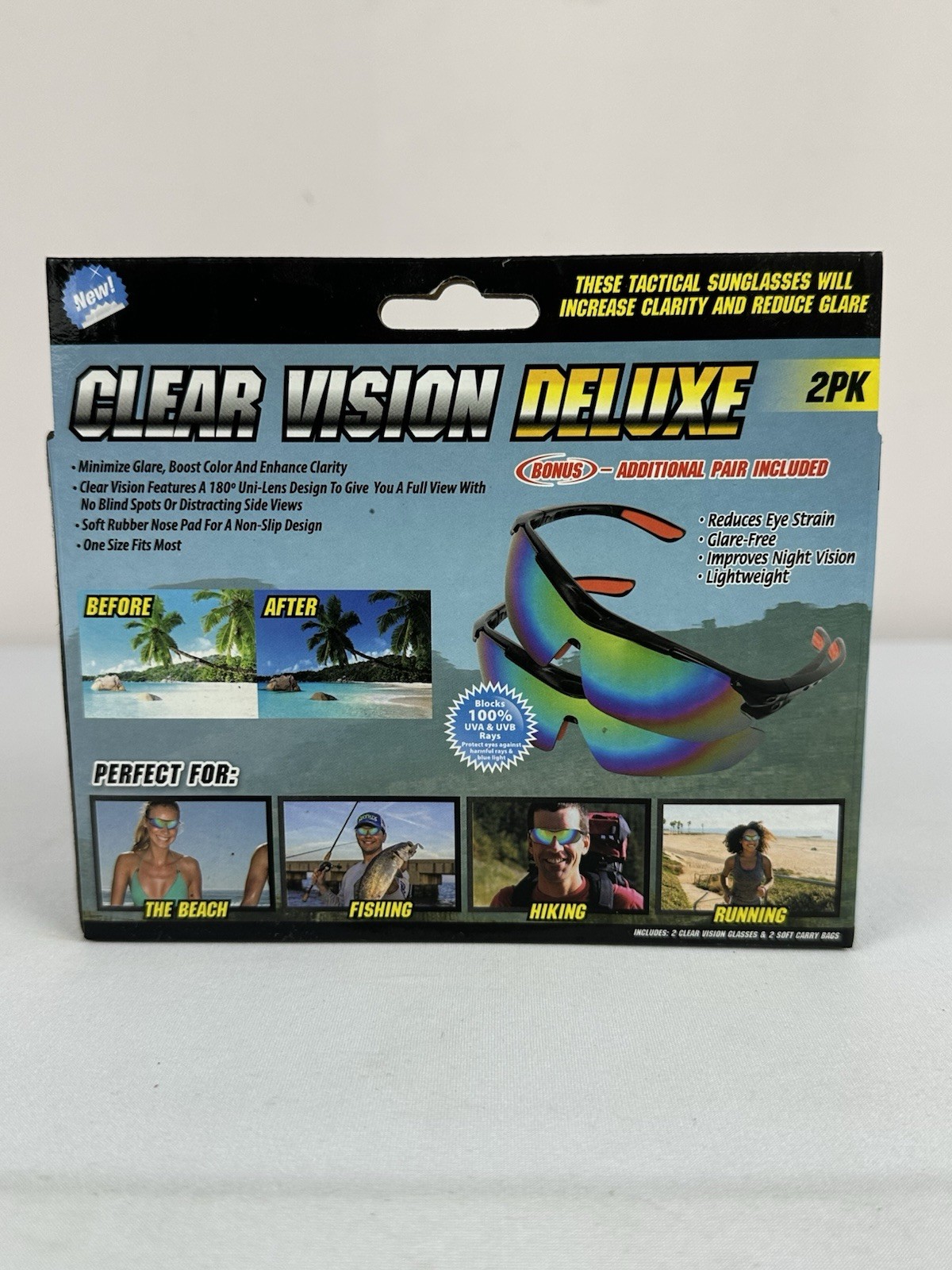 Clear Vision Deluxe Tactical Sunglasses 2PK Protective Bags Original Box NWT