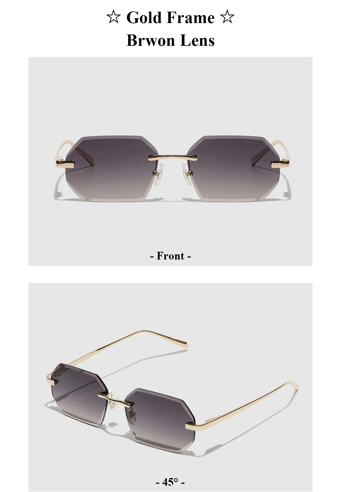 Rimless Sunglasses Diamond Cut Lens Unisex UV400 Metal Casual Wear Style