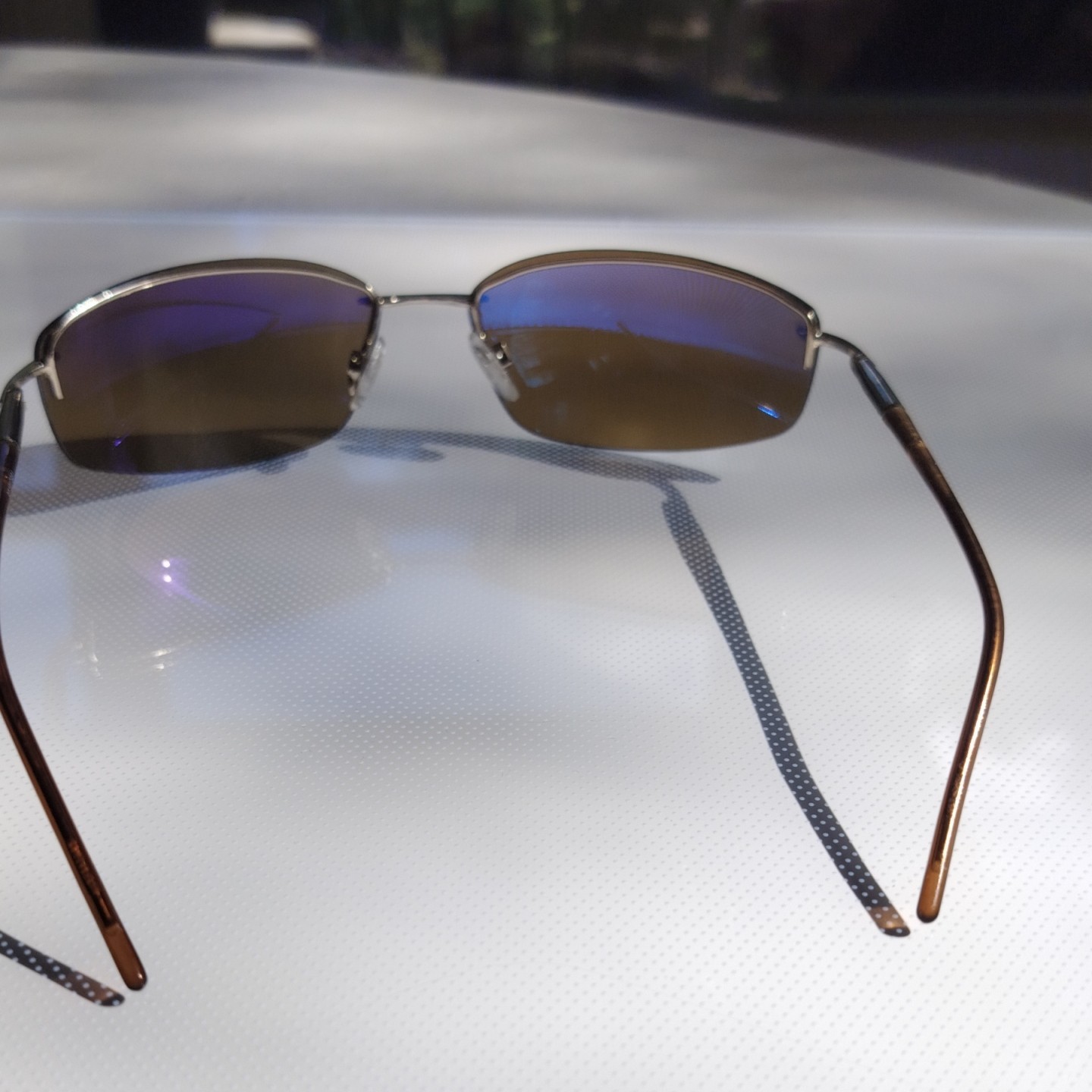 Men’s Rimless Rectangle Sunglasses Mirrored Brown Plastic Lens Silver Metal