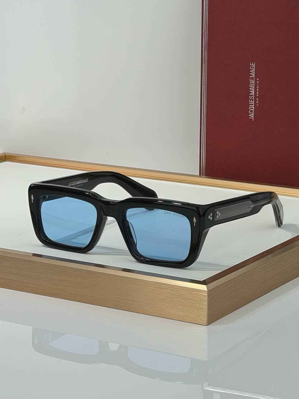 Luxury Square Blue Lens Sunglasses Oversized Black Frame UV400 Unisex