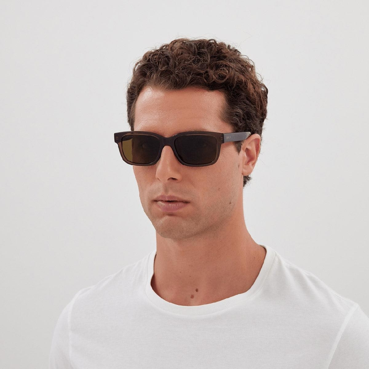 Gucci GG1583S Rectangular Sunglasses Black Acetate Grey Lens Logo Men