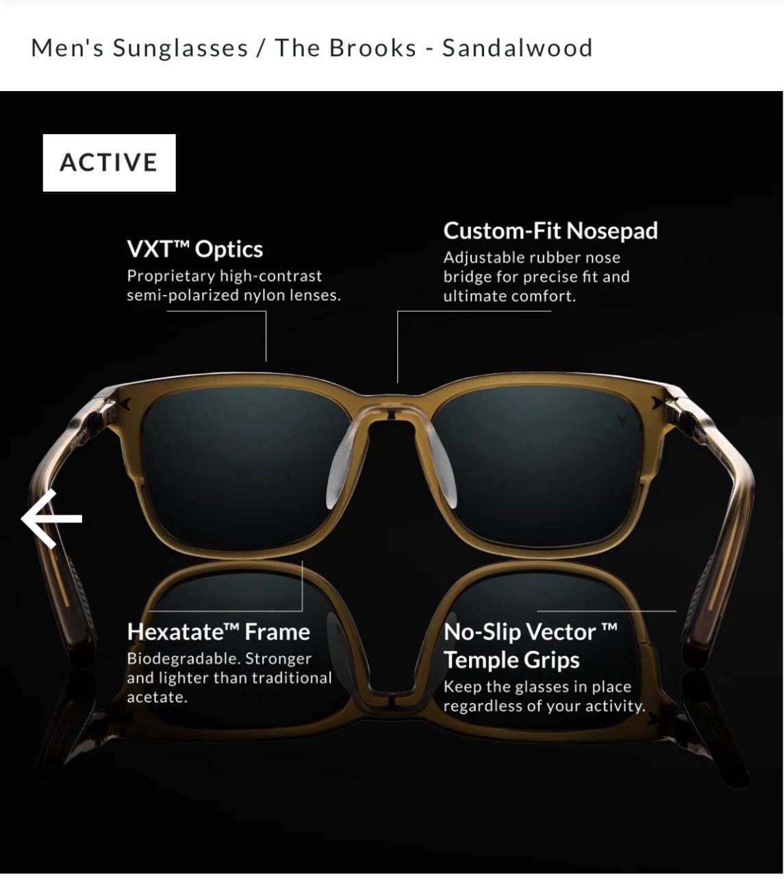 Vincero The Brooks Men’s Square Sunglasses Brown Frame Green Polarized 52-18-140