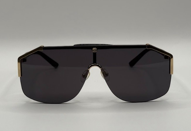 Gucci GG0291s Men Pilot Sunglasses Black/Gold Shield Frame UV100 Gray Lens NWT