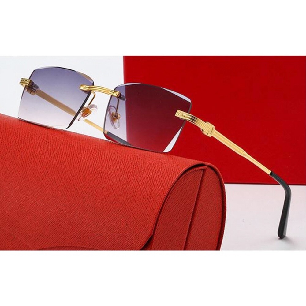 Luxury Purple Gradient Tint Rimless Gold Wire Frame Unisex Shades Sunglasses