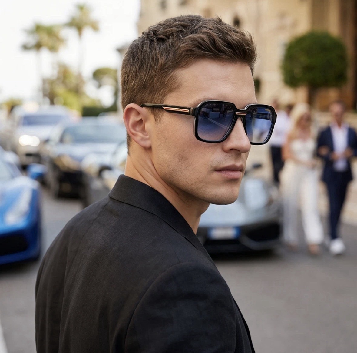 Carrera VICTORY C 08/S 7C508 Black Square Sunglasses 56mm Blue Gradient Lens