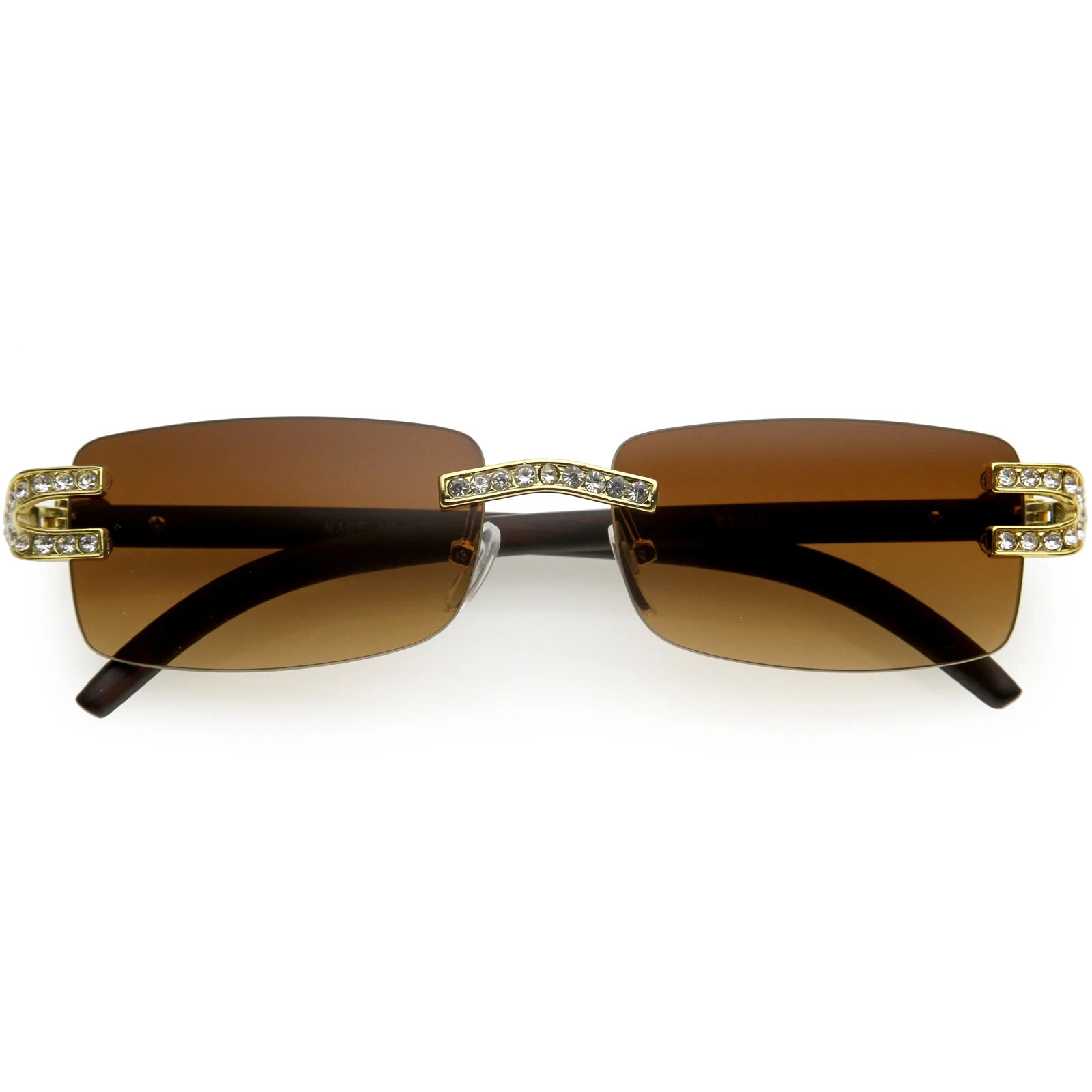 Men’s Clear Lens Rimless Woodgrain Gold Frame Hip Hop Luxury Vintage Glasses