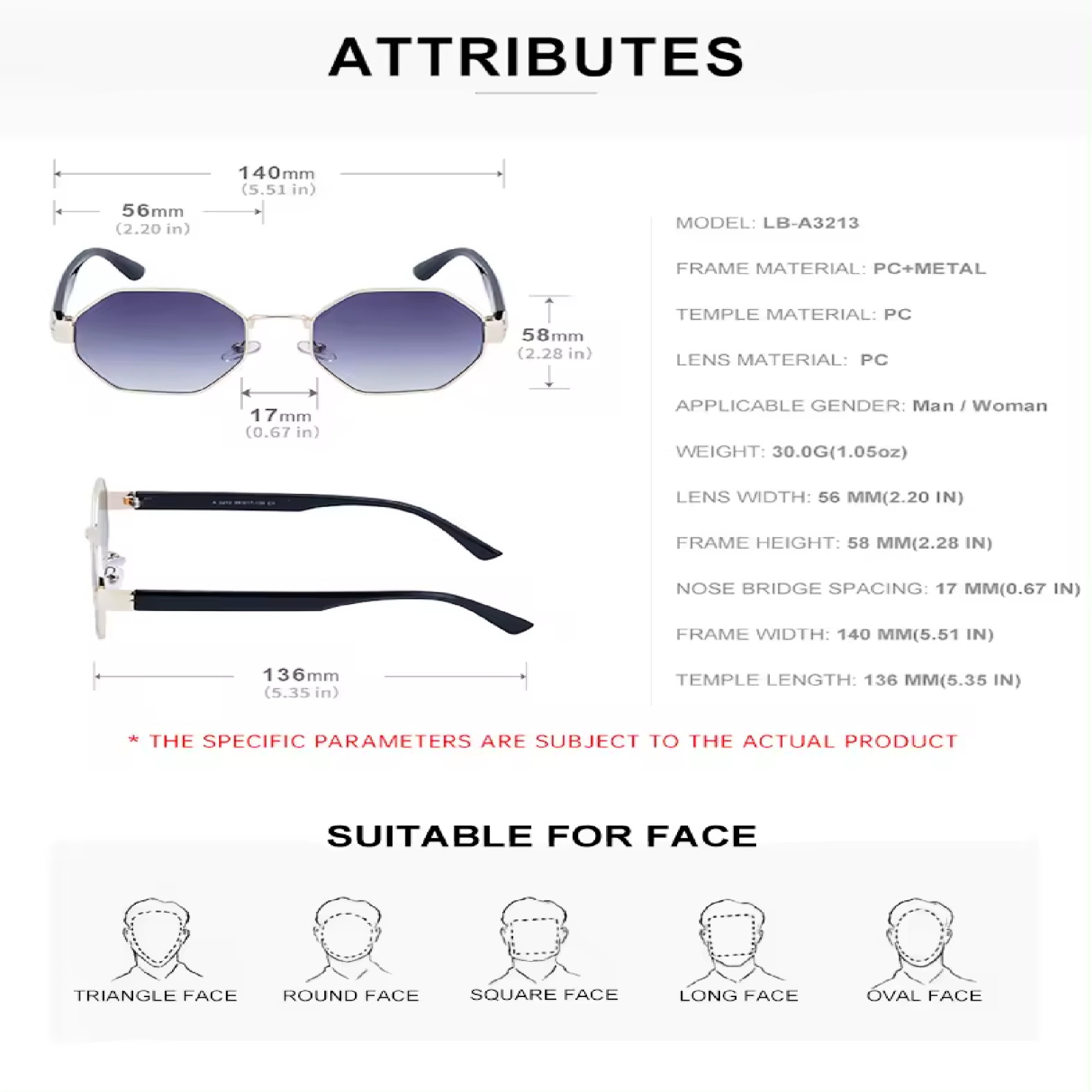 Sunglasses Men Women “Poppy” Metal Frame Octagon Shape Gradient UV400 Polarized