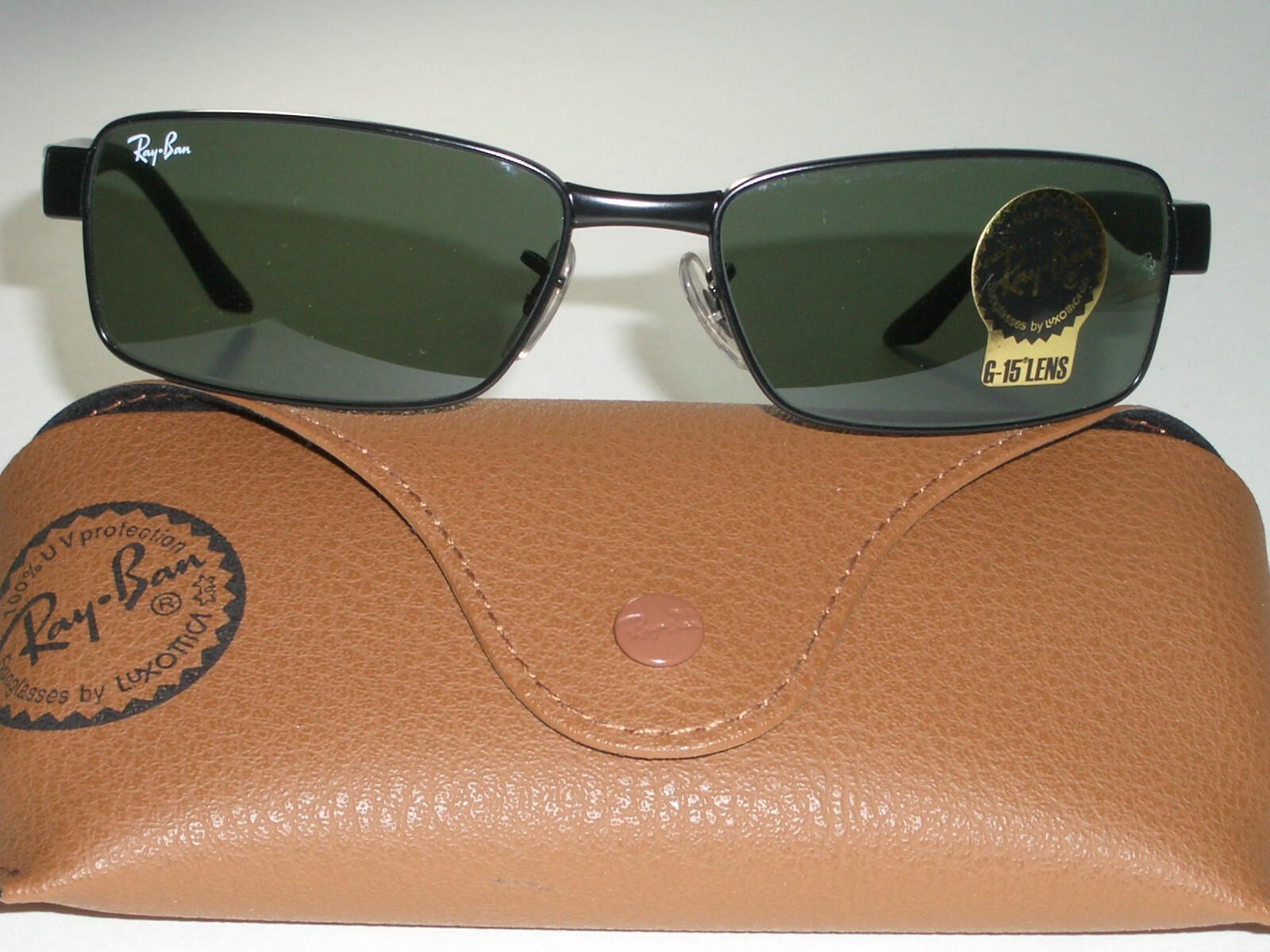 58[]17 RAY BAN RB3272 006 G15 CRYSTAL BLACK SLIM LINE RECTANGULAR SUNGLASSES NEW