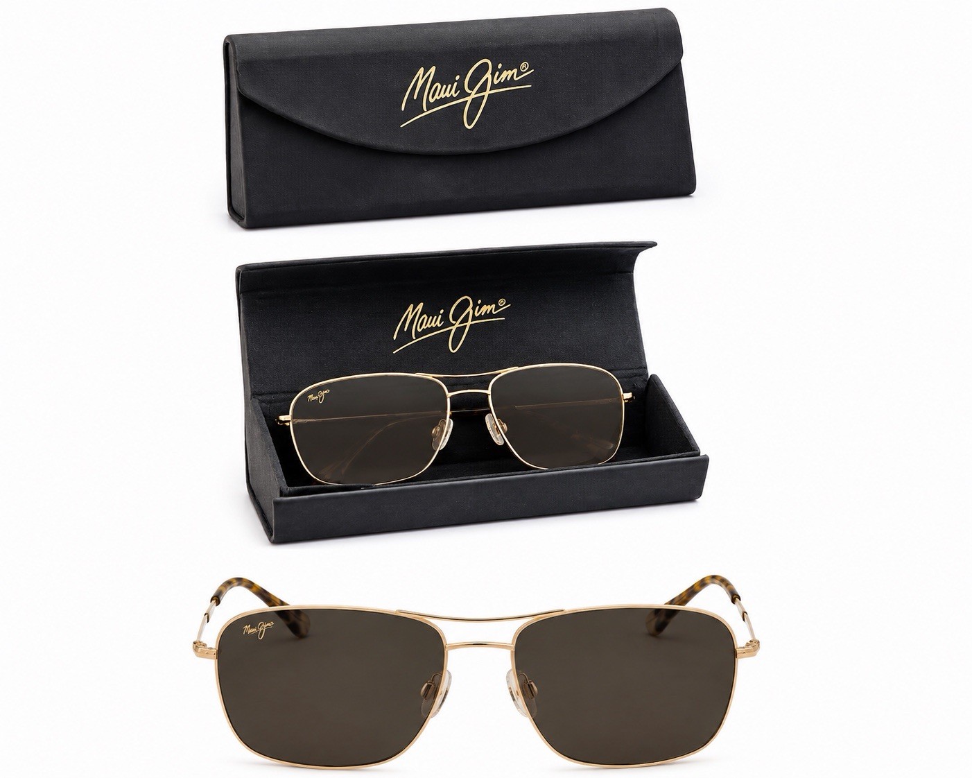 Maui Jim Men’s Rectangle Sunglasses Gold Metal Full Rim Frame Gray Tinted Lens