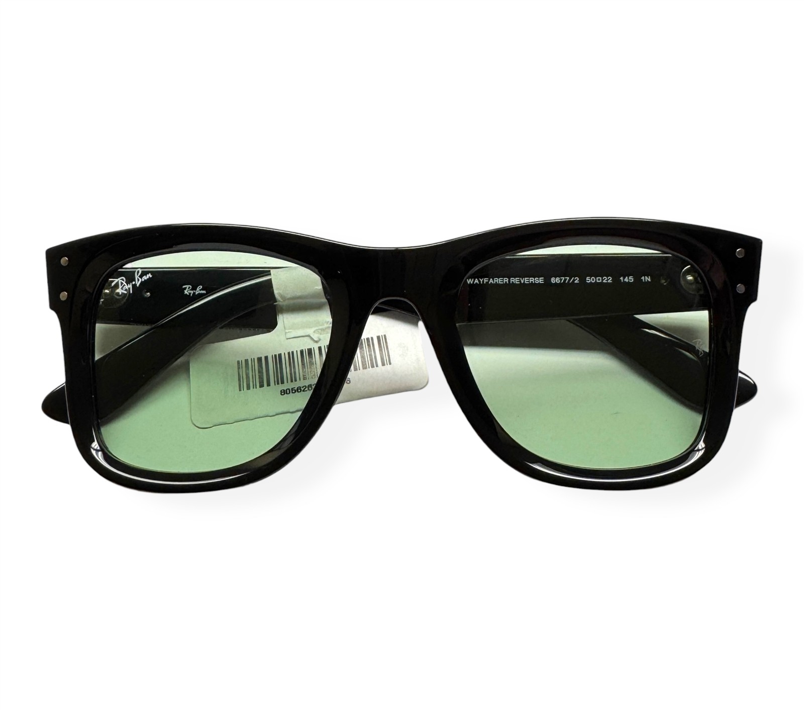 Ray-Ban Wayfarer Reverse Sunglasses RBR0502S Shiny Black Light Green 50mm w/case