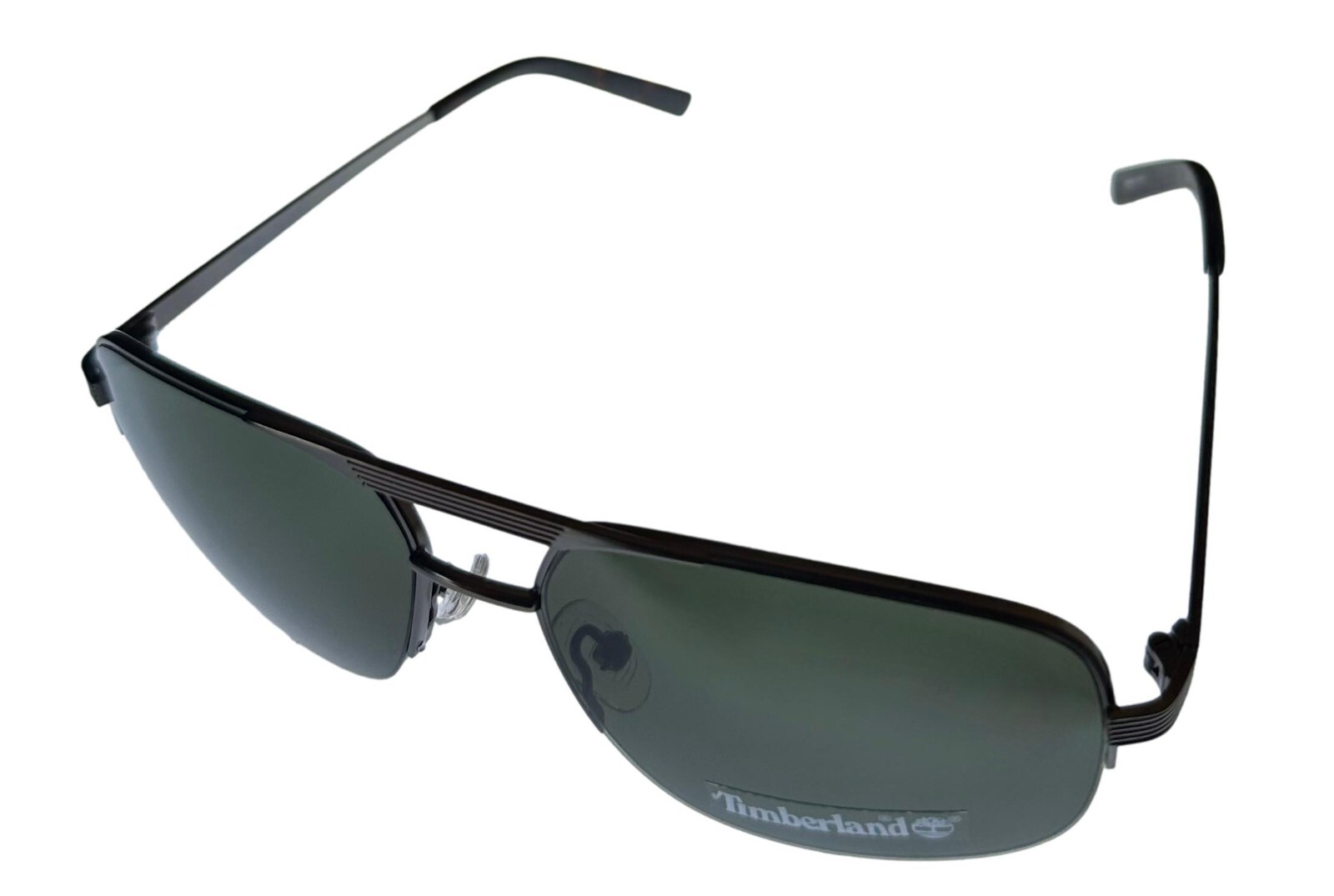 Timberland Sunglass Mens Matte Gunmetal Rectangle Aviator, Green Lens TB7173. 9N